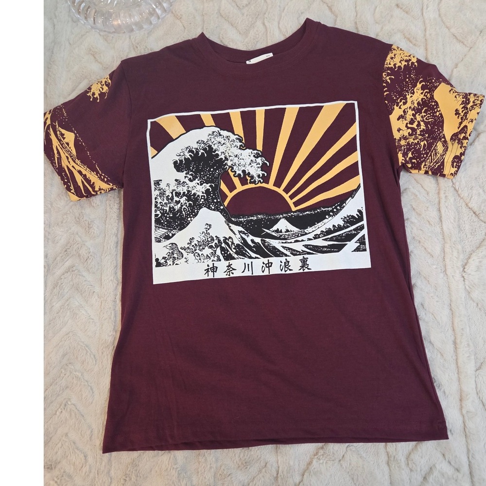 Fresh Laundry Tokyo Surf Club Great Wave Skeleton Graphic Tee Maroon Large New